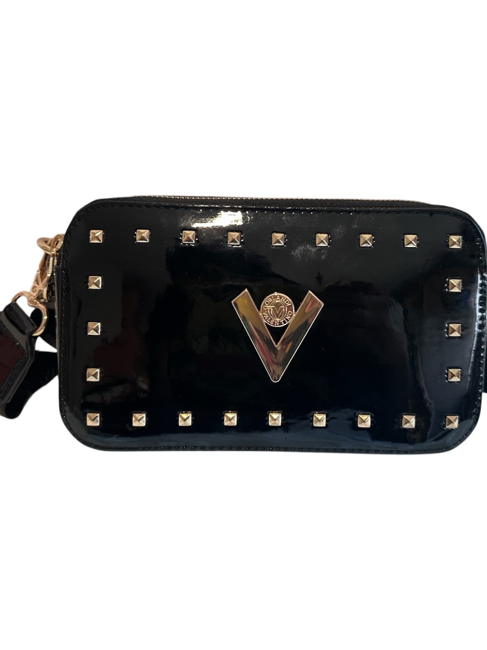 VALENTINO ORLANDI Black Patent Studded Crossbody Bag